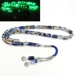 Strand Tasbih Luminous Blue Resin With Leather Tassel Muslim Misbaha Rosary Bracelet Turkish Fashion Arabic Eid Gift Adha