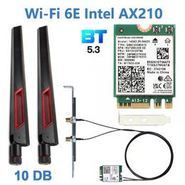 Network Adapters Wi Fi 6E Intel AX210 Card Bluetooth 5 3 WiFi 6 Adapter 5374Mbps 2 In 1 Desktop Kit 10DBi Antenna 802 11ax 2 4G 5Ghz 6Ghz For PC 230712