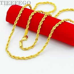 Pendant Necklaces TIEEFEGO Hip Hop 24K Gold Necklace 3MM Twisted Rope Twist Electroplating Gold Necklace for Men Women Wedding Jewellery Gifts HKD230712