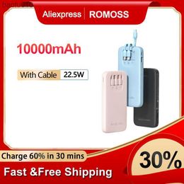 ROMOSS 10000mAh Power Bank Built in 3 Cables 22.5W Fast Charging External Battery Portable Charger 10000 mAh Powerbank For Phone L230712