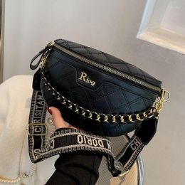 Waist Bags Foufurieux Luxury Chain Women Diamond Lattice PU Fanny Pack Female Stylish Wide Strap Crossbody Bag