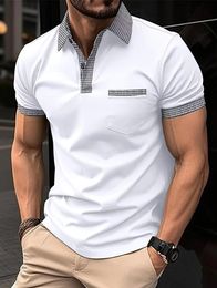 Mens Polos Summer Casual Polo Shirt TShirt Thousand Bird Cheque Solid Colour Business Breathable Lapel Short Sleeve 230712