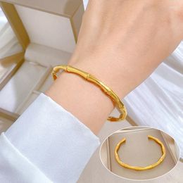 Link Bracelets Stainless Steel Bamboo Bracelet Ladies Adjustable Good Fortune Cuff Golden Open Bangle Chinese Jewellery Pulseras