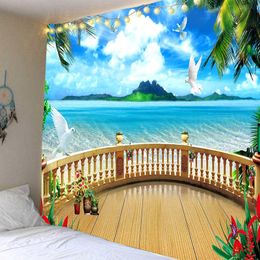 Tapestries Ocean Tapestry Wall Hanging Sun Sunset Sea Beach Landscape Art Window Tapestries for Bedroom Living Room Home Decor