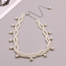 Belts Fashion Elegant Women Imitation Pearl Alloy Chain Black White Clothing Accessories