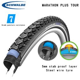 Bike Tires Schwalbe marathon plus tour tire 26 inch steel wire stab proof 700X35C 700X40C mountain bike long distance travel tire HKD230712