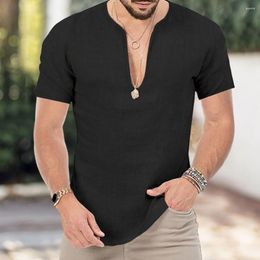 Men's Casual Shirts V-neck Men Shirt Stylish Beachwear Slim Fit Tee For Summer Pullover Top In Solid Colours 3 Years