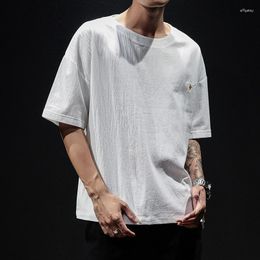 Men's T Shirts Short-sleeved Summer Loose Ins T-shirt Large Size Brand Linen Casual Youth Fashion Personality Round Neck