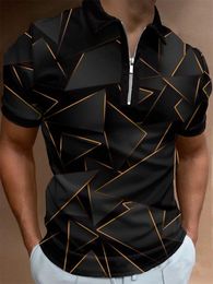 Men's TShirts Summer Zipper Polo Shirt Fashion Striped Shirts Men Streetwear Casual Short Sleeve TShirt Polos Tops 230711