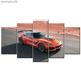 5 Pieces Canvas Wall Art Super Car Chevrolet Corvette ZR1 Paintings HD Printed Posters Modular Pictures For Living Room Decor L230704