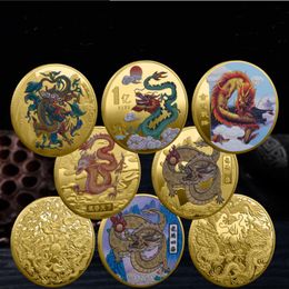 Arts and Crafts Dragon Teng Four Seas Commemorative Medal Coloured Dragon Gold Coin Metal Emblem