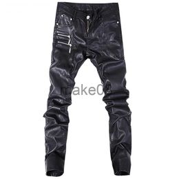 Men's Pants 2022 trend new black Slim leather pants personality zipper stitching leather pants fashion youth motorcycle leather pants male J230712