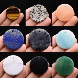 Pendant Necklaces Natural Stone Round Lapis Lazuli Pendants Big Punch Hole Crystal Charm For Jewelry Making Diy Necklace Earring Accessories