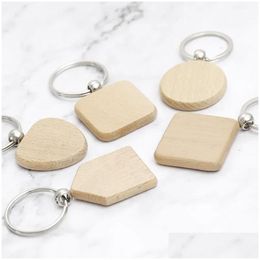 Party Favor Promotional Handicrafts Souvenir Plain Diy Blank Beech Wood Pendant Key Chain Keychain With Ring 2023 Drop Delivery Home Dhplf