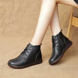 Boots Genuine Leather Women Ankle Boots Warm Fur Lace Up Comfortable Booties Autumn Winter Shoes Non Slip botines L230712