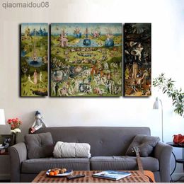 3Pcs Canvas Prints Wall Art - Hieronymus Bosch Famous Oil Painting The Garden of Earthly Delights Prints On Canvas Home Decor L230704