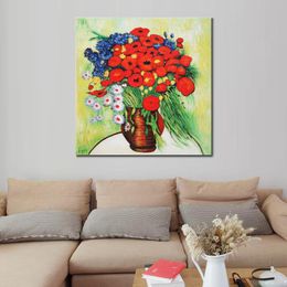 Canvas Wall Art Vase with Daisies and Poppies Ii Vincent Van Gogh Painting Handmade Oil Artwork Modern Studio Decor