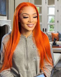 Colour Straight Lace Front Human Hair Wig Orange Lace Closure Wigs Brazilian Coloured Human Hair Wig For Black Women