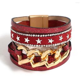 Charm Bracelets ALLYES Fashion Punk Star Leather Bracelet For Women Boho Hollow Heart Multilayer Wide Wrap Valentine's Day Gift