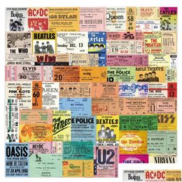 Car Stickers 55Pcs/Lot Classic Rock Band Vintage Tickets Graffiti Sticker For Laptop Motorcycle Skateboard Luagage Decal Guitar Drop Dhhm9
