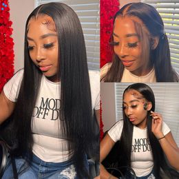 13x6 Transparent Glueless Straight Lace Front Human Hair Wigs Brazilian Remy Bone Straight 26Inch Lace Frontal Wig For Women