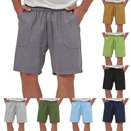 Running Shorts Men'S Casual Sports Beach Cotton Linen Mens With Pockets Loose Fitting