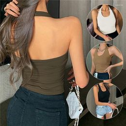 Women's Tanks Sexy Crop Top Y2k Summer Halter T-Shirt Fashion Casual Versatile Sleeveless U Neck Backless Tank Slim Fit Clothes