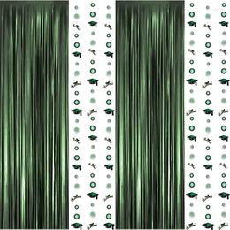 Party Decoration 2 Sets 1X2 Metres Shiny Green Tinsel Foil Fringe Curtains With 6 String Graduation Cup Firework Garland Graduations