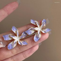 Stud Earrings Light Luxury Elegant Three-dimensional Double Glaze Purple Flower For Women Fashion Metal Jewellery Accessories