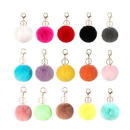 8CM Fur Ball Keychain Faux Rabbit Plush Keychain Car Keyring Bag Decoration Pendant Key Chains