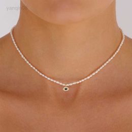 Pendant Necklaces MC Real s925 Sterling Silver Exquisite Small Pearl Choker Necklace Devil's Eye Zircon Star Pendant Fine Jewelry Gifts Collares HKD230712