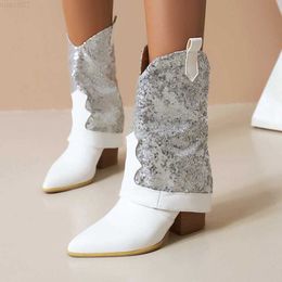 Boots 2023 New Women's Pants and Boots Vintage Fashion Winter Autumn Women's Elegant High Heel Patch Work Botas Mujer Shoes L230712