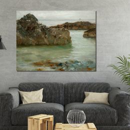 Beach Landscape Painting Rocks at Newporth Henry Scott Tuke Canvas Art Reproduction Handmade High Quality Wall Decor