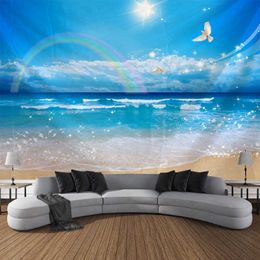 Tapestries Ocean Wave Sunset Beach Wall Tapestry Art Decorative Blanket Curtain Hanging Home Bedroom Living Room Decoration