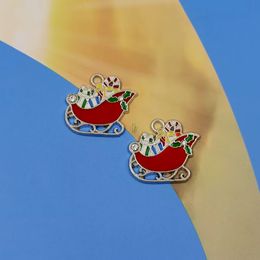 20Pcs Alloy Enamel Christmas Gift Cart Charms Winter Theme Christmas Pendants For Jewelry Making A-064