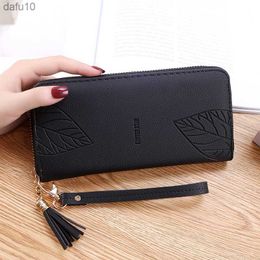 Womens Wallets and Purses PU Leather Wallet Female Wristband Leaf Print Long Women Purse Large Capacity Phone Bag let Money Bag L230704