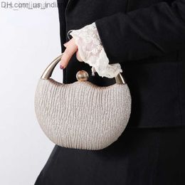 Evening Bags New Round Flash Portable Banquet Bag Fashion Curved Dinner Handbag Wedding Party Beaded Evening Bag Z230712