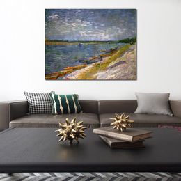 View of A River with Rowing Boats Handmade Vincent Van Gogh Painting Landscape Impressionist Canvas Art for Entryway Decor