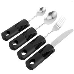 Dinnerware Sets 4 Pcs Bendable Cutlery Stainless Flatware Weighted Utensils Steel Disabled Elderly Adaptive Rubber Portable Gadgets People