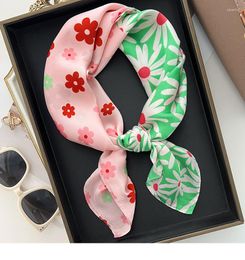 Scarves Chic 70x70cm Women Multifunction Polyester Silk Head Scarf Daisy Flower Prints Casual Small Square Wraps Shawls