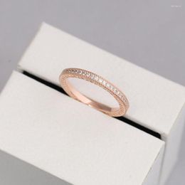 Cluster Rings S925 Silver Rose Stackable Love Hearts With Crystal Ring For Women Wedding Party Fit Lady Fine Jewellery