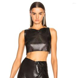 Women's Tanks Funky Girls Chic Cut Out Shiny Metal Sequined Tank Top Mesh Crop Tops For Women Summer Rave Party Sexy Ultra Short Vest