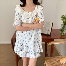 Women's Sleepwear Cotton Short Pyjamas Home Clothes Bow Tie Lacework Cute Floral Print Soft Pyjamas Gauze Tops Crepe S021