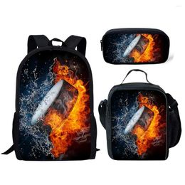 Backpack Harajuku Creative Funny Ice Fire Hockey Ball 3D Print 3pcs/Set Pupil School Bags Laptop Daypack Lunch Bag Pencil Case