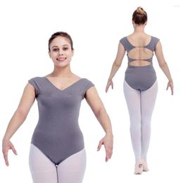 Stage Wear Retail Grey Black Cotton/Lycra Cap Sleeve Ballet Leotard With Back Twisting For Ladies And Girls