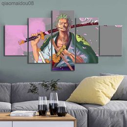 5pcs Modern Modular Canvas Painting Home Decor ONE PIECE Zoro Anime Cartoon Picture Modern Print Poster For Living Room Wall Art L230704