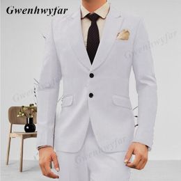 Men's Suits Gwenhwyfar Simple Design Formal Plain White Navy Blue Red Burgundy 2023 Peaked Lapel Two Buttons Blazer With Pants