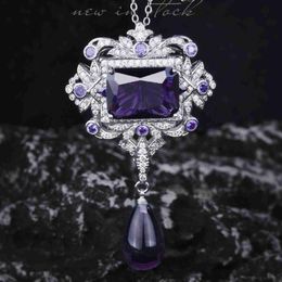 Pendant Necklaces 2023 Elegant French Vintage Elegant Coloured Treasure Water Drop Necklace 925 Silver Amethyst Pendant Necklace Short Choker HKD230712