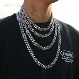 Pendant Necklaces Hip-Hop Curb Cuban Link Chain 6mm-18mm Stainless Steel Necklace for Men and Women Golden Bracelet Fashion Jewelry HKD230712