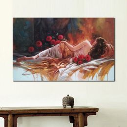 Contemporary Abstract Canvas Art Figurative Female Lady Rest Hand Painted Modern Home Decor